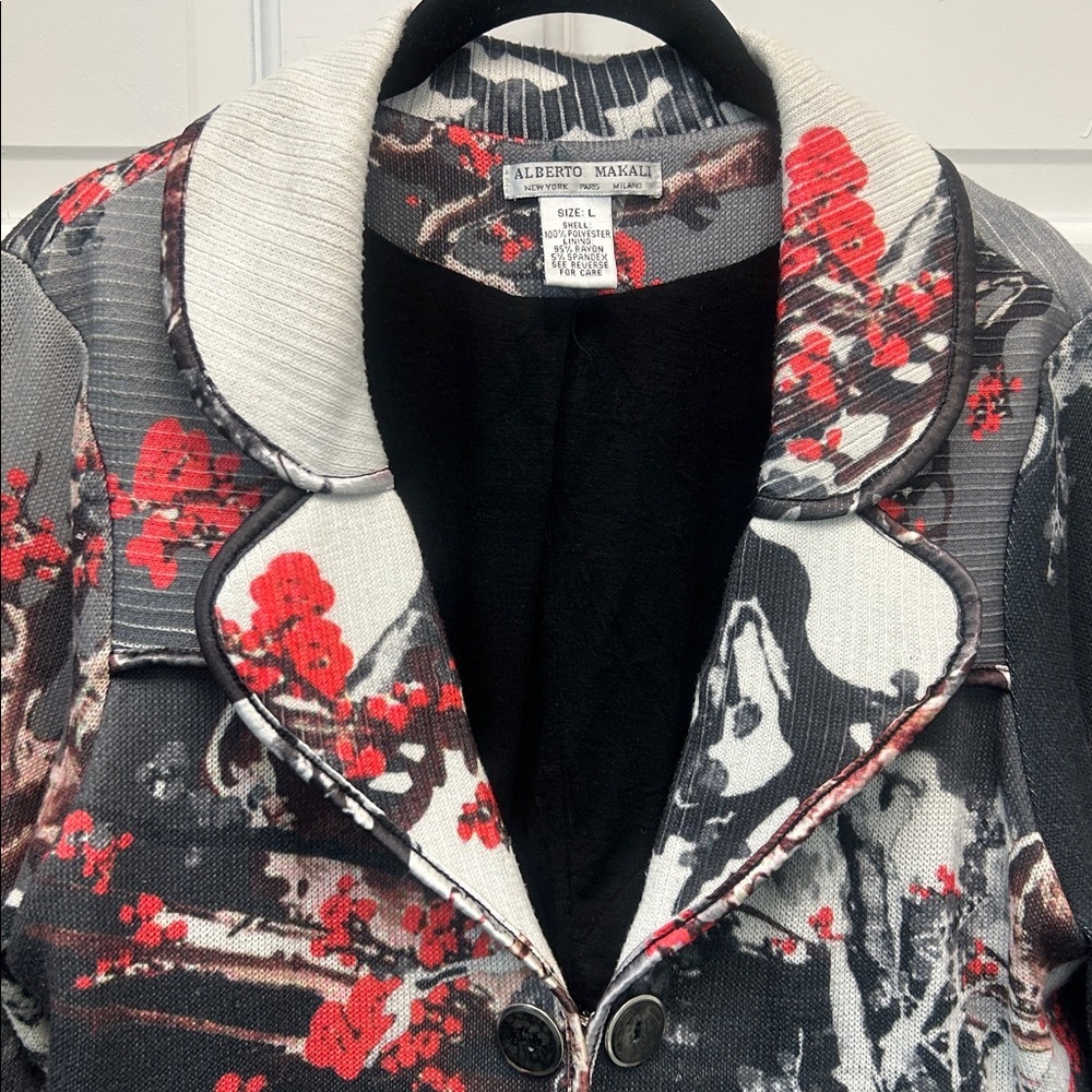 Designer Alberto Makali Bold Floral Print Women’s Stretch Blazer Size L - Picture 3 of 12